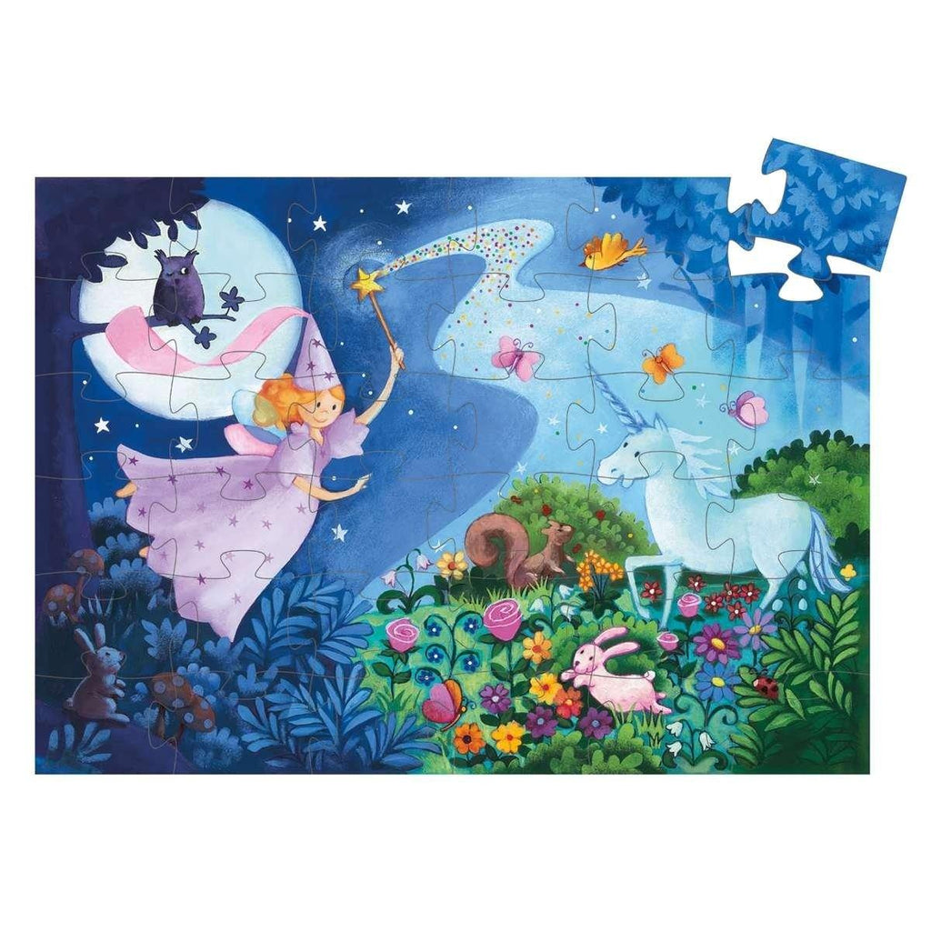 Formen Puzzle: The fairy and the unicorn - 36 Stk. * von DJECO Steel Blue Djeco