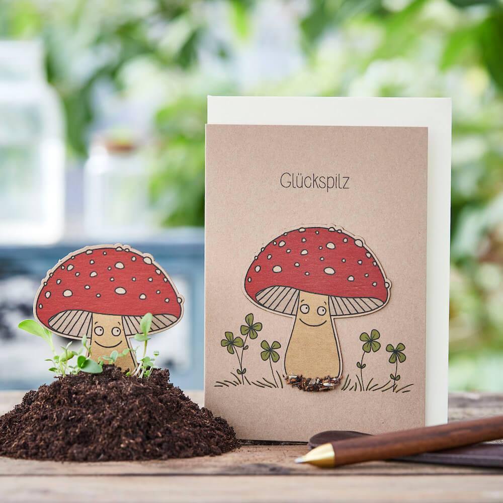 Saatsteckerkarte - Glückspilz Maroon Die Stadtgärtner